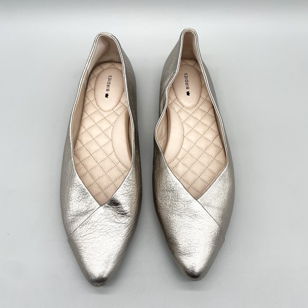 Birdies Womens 9 Goldfinch Ballet Flats Shoes Champagne Metallic Leather Chic